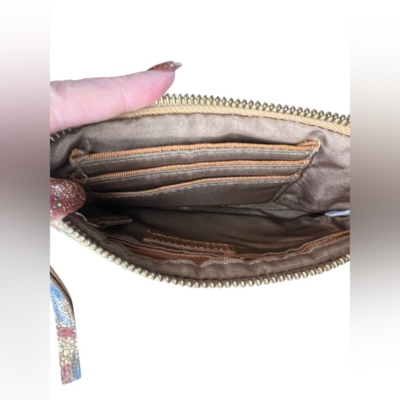 HOBO King Genuine Leather Phone Wallet Wristlet Ikat snakeskin pattern Teal - Picture 4 of 11